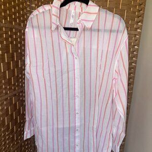 NEW NWT Fabletics Cotton Voile Oversized Shirt Coverup Candy Stripe Pink Orange
